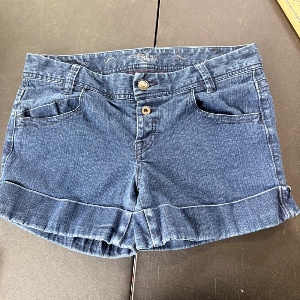 Y2K Express Jean Shorts Womens 6 Cuffed Denim Stretch Indie Sleaze Button Fly
